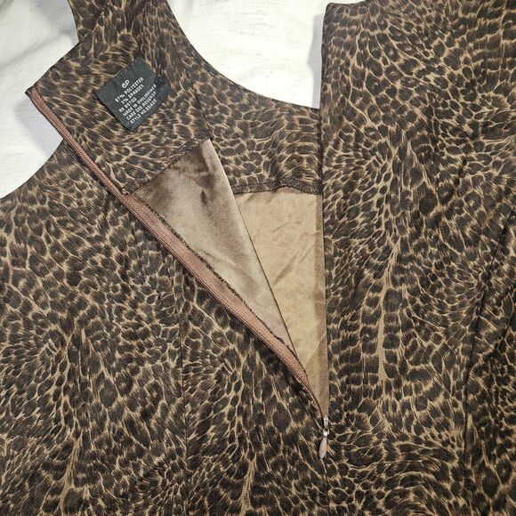 Vintage Leopard Print Midi Dress Pencil Bodycon Sleeveless Size 6 Petite - Picture 4 of 8